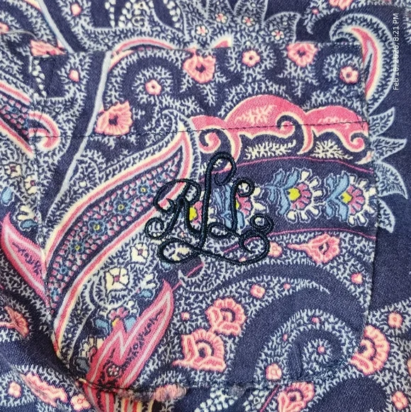 Lauren Ralph Lauren Womens LG Paisley Print Button Up Nightshirt 100% Cotton - Picture 5 of 6
